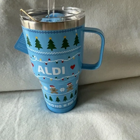 ALDI Gear Stainless Steel Tumbler 28 oz. Christmas Holiday 2024 Handle Straw Lid - Picture 4 of 6